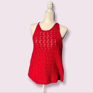 Lucky Brand NWT! Large Red Knit Crochet Racerback Detailed Top Sleeveless